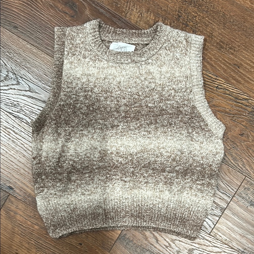 Brown Cropped Knit Sleeveless Sweater